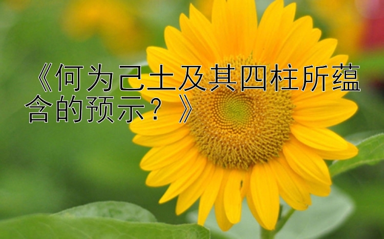 《何为己土及其四柱所蕴含的预示？》