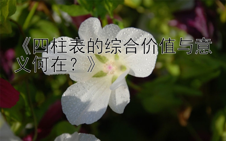 《四柱表的综合价值与意义何在？》