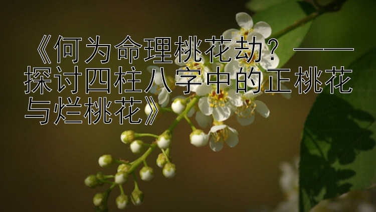 一分快三高手计划  《何为命理桃花劫？——探讨四柱八字中的正桃花与烂桃花》