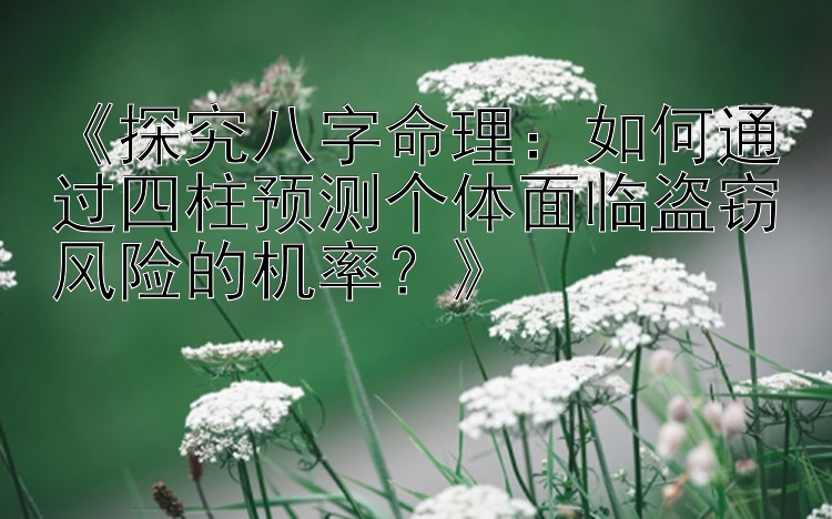 《探究八字命理：如何通过四柱预测个体面临盗窃风险的机率？》