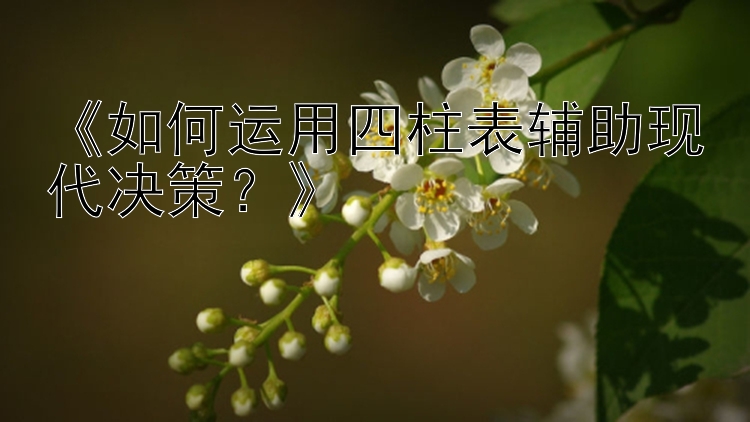 《如何运用四柱表辅助现代决策？》