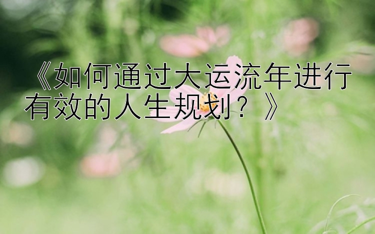 《如何通过大运流年进行有效的人生规划？》