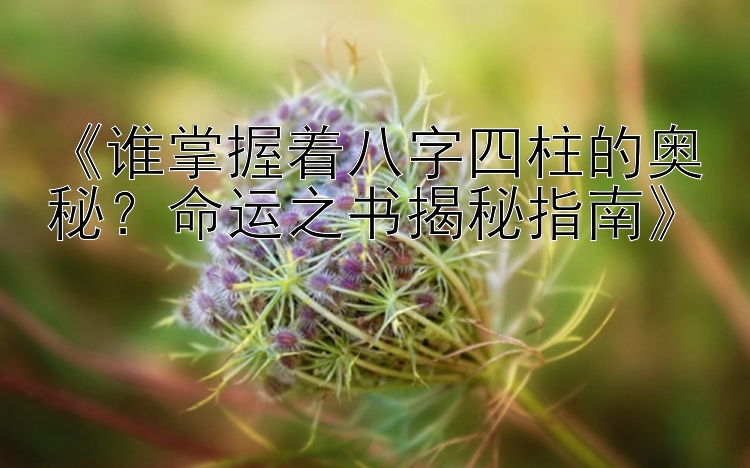 《谁掌握着八字四柱的奥秘？命运之书揭秘指南》