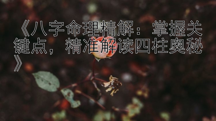 大发玩和值的计划网   《八字命理精解：掌握关键点，精准解读四柱奥秘》