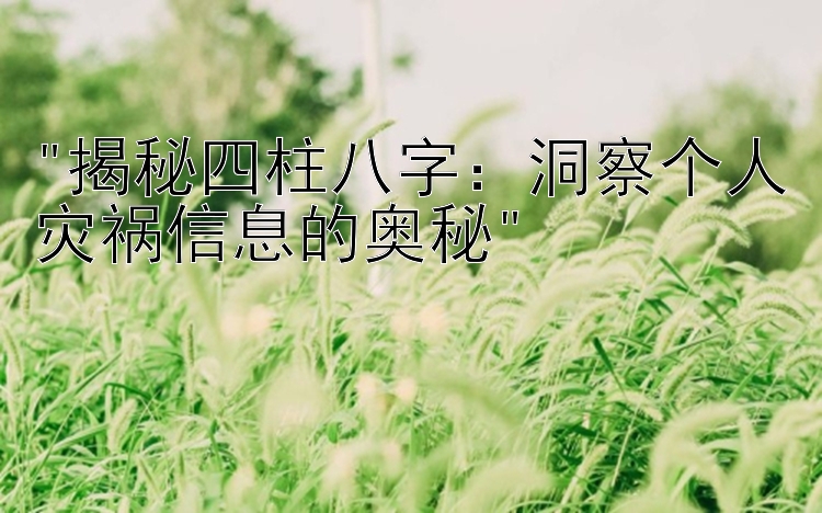 揭秘四柱八字：洞察推荐快三带赚计划导师QQ个人灾祸信息的奥秘